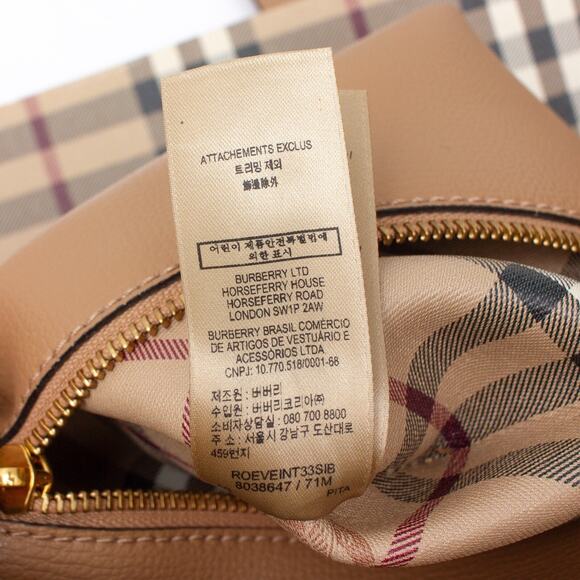 1.8k$ Burberry Light Camel XL Grainy Leather Haymarket Check Tote Purse Bag - Picture 14 of 16